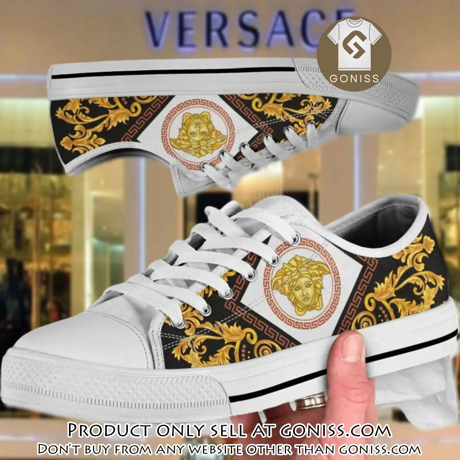 Versace medusa golden pattern white low top canvas shoes luxury brand gifts for men women gn0120986